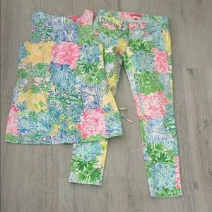 Lilly Pulitzer Pink and Green Floral pants and top. Beautiful!
